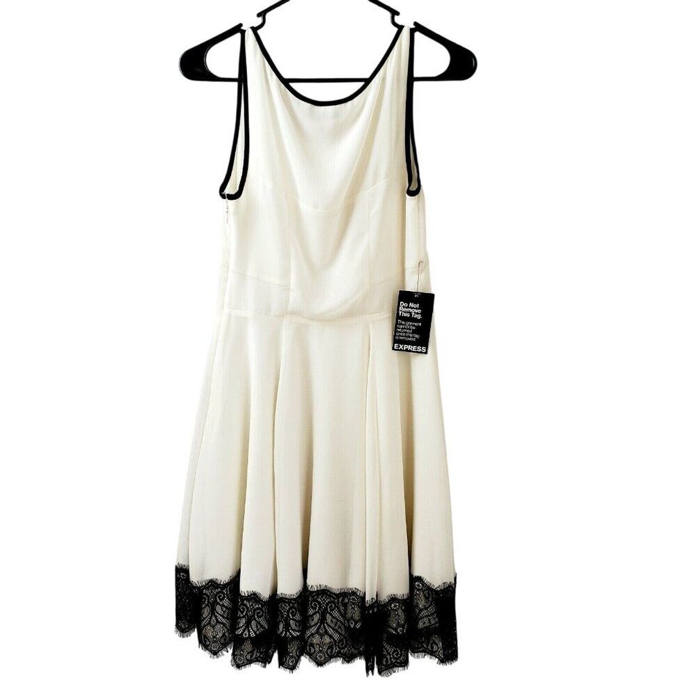 Express Women's Fit & Flare White Black Dress Size 2 NWT $ 88.00 - Picture 7 of 9